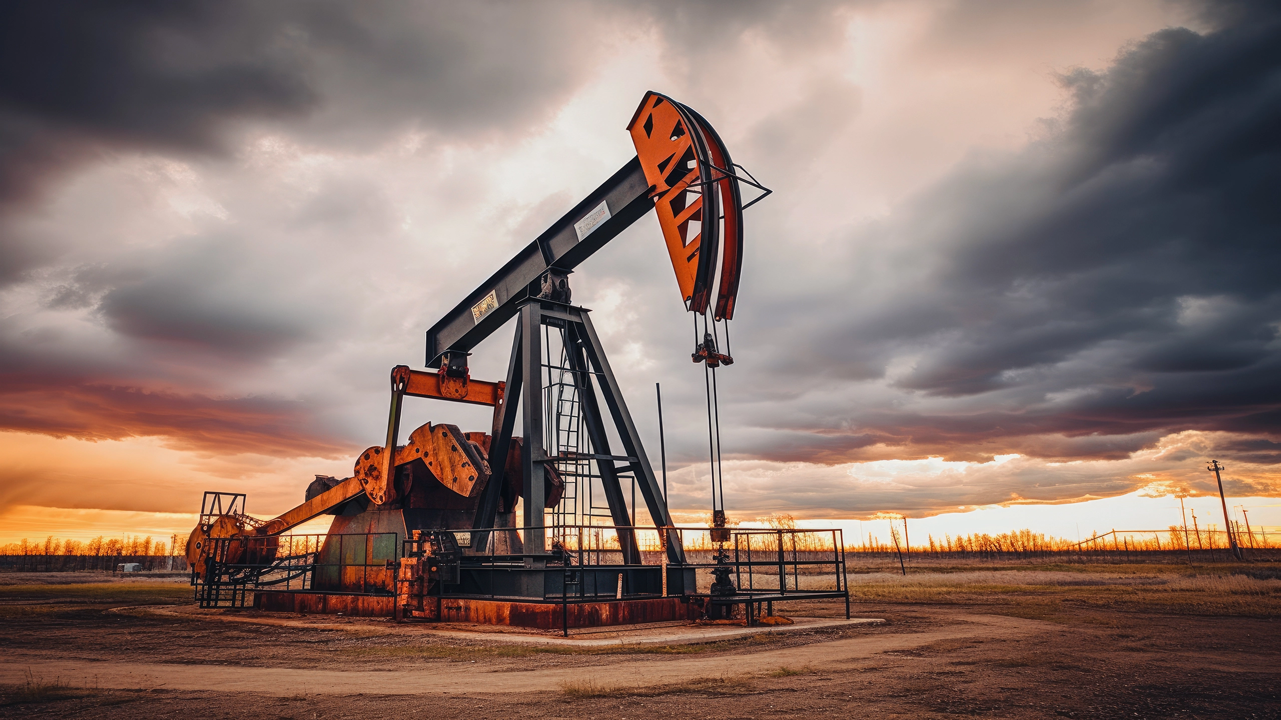 Oil pump with a sunset behind it