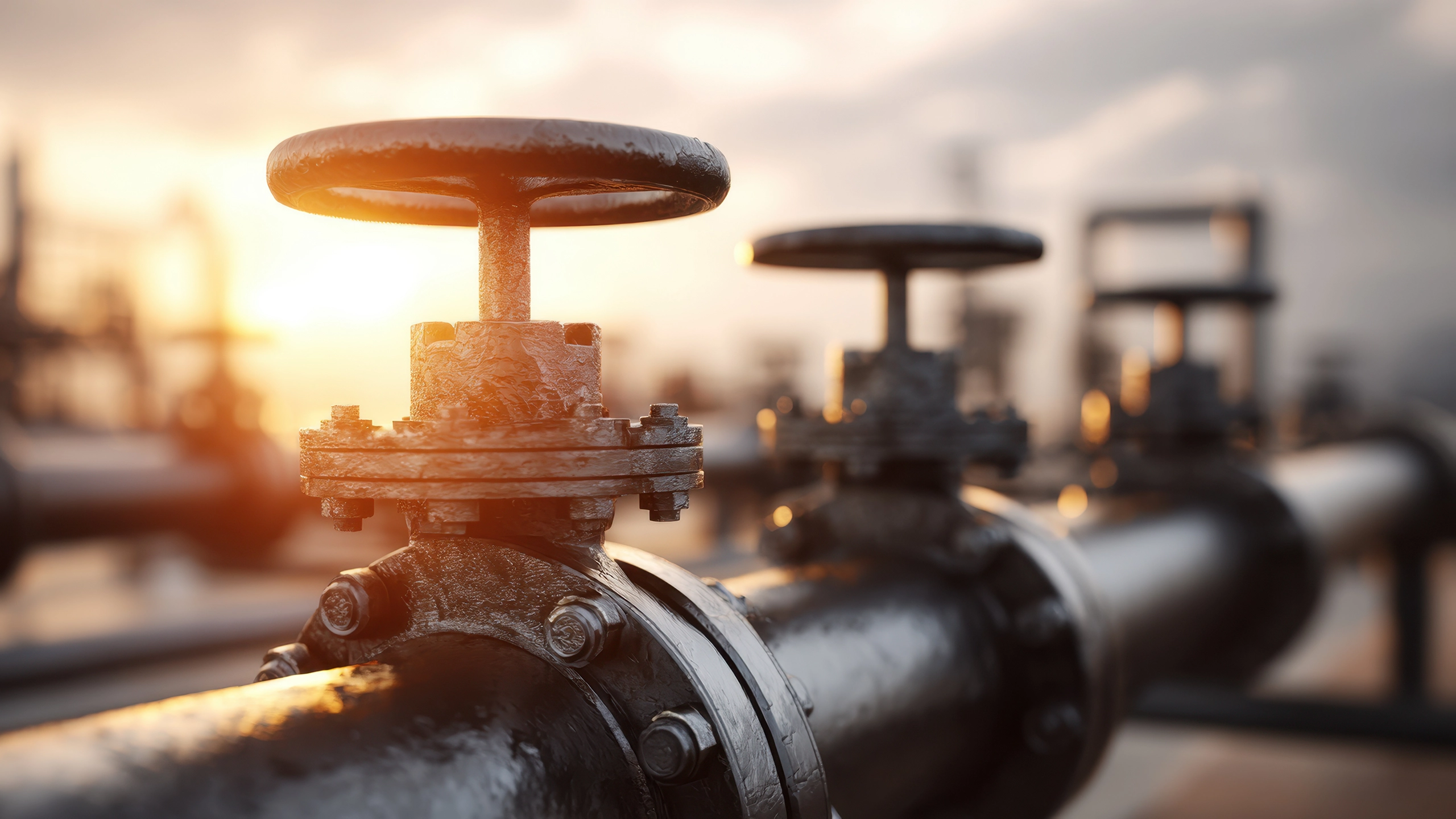 Midstream pipeline and storage infrastructure at dusk