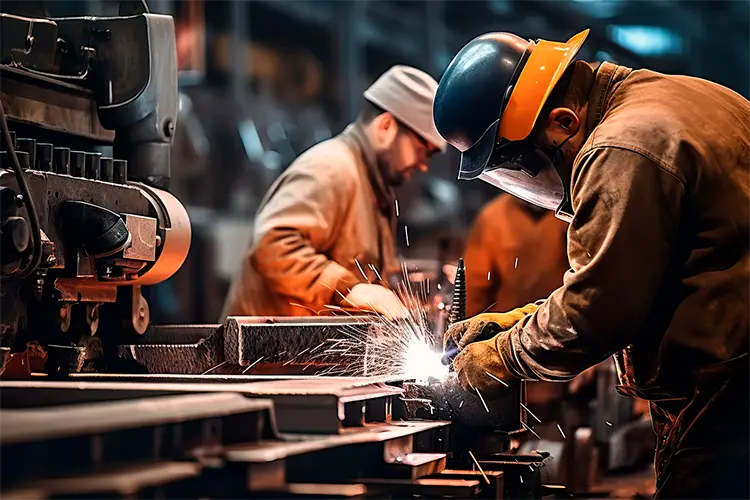 Skilled industrial welders performing craft labor during project fabrication phase.